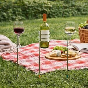 Pampered Chef Outdoor Party Sticks Retired Bottle Holder 6 Wine Glass Stakes New